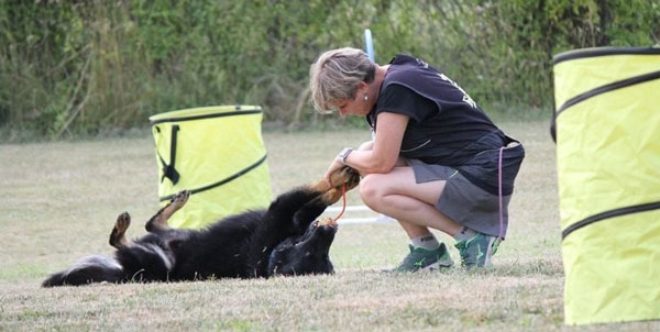 jugando con el perro pastor alemán